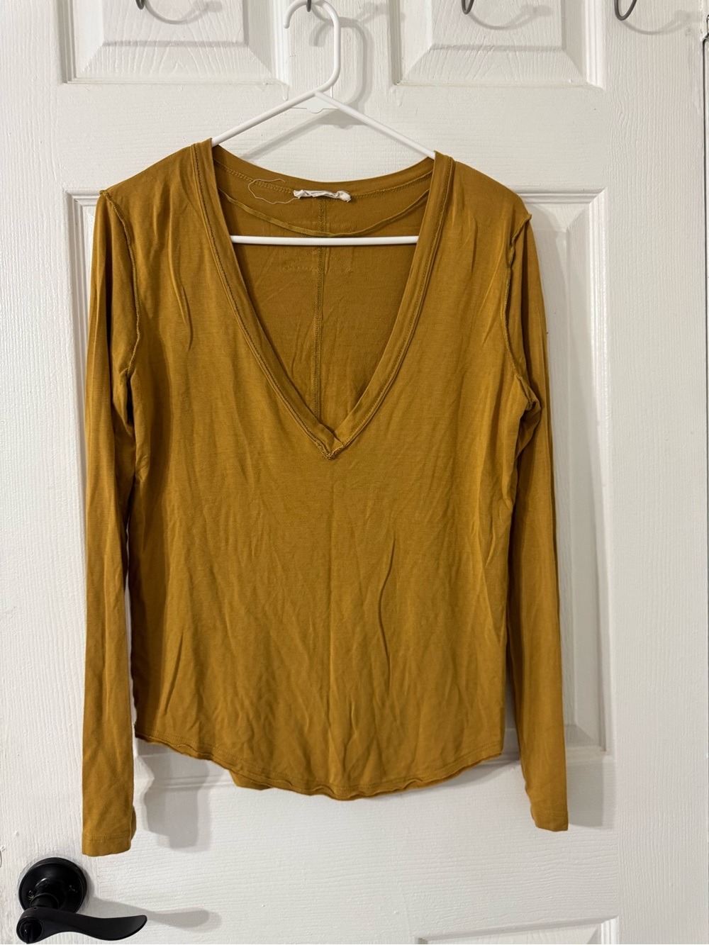 We The Free Mustard V-Neck Long Sleeve Top — Deep Mustard